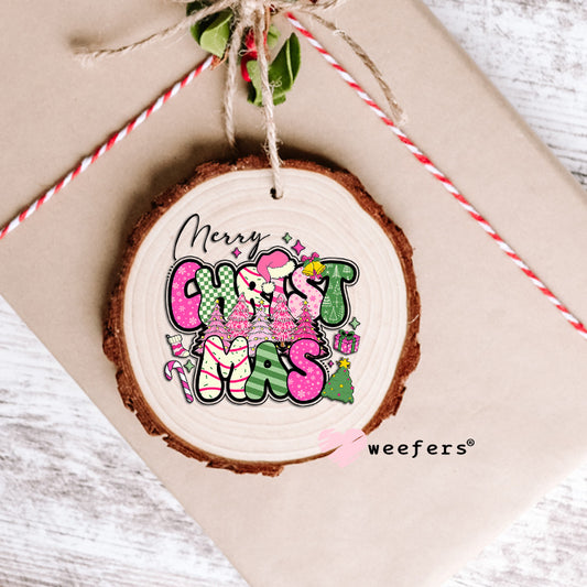 Pink Merry Christmas UV DTF Decal Ornament Weefers