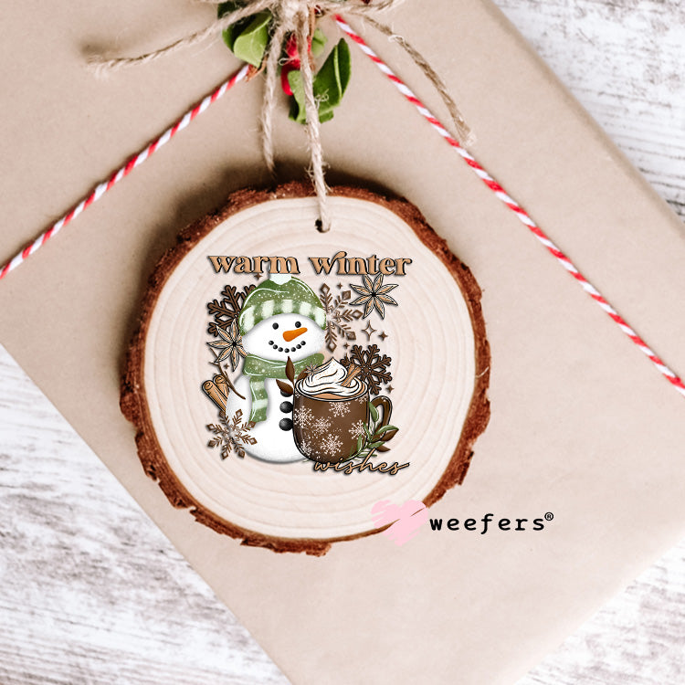 Warm Winter Snowman and Hot Cocoa UV DTF Ornament Decal