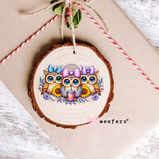 Girly Owls Trio UV DTF Decal Ornament Weefers