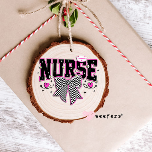 Nurse Pink Checkered UV DTF Decal Ornament Weefers