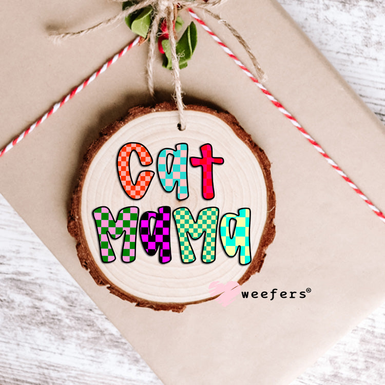 Cat Mama Colorful Checkers UV DTF Ornament Decal