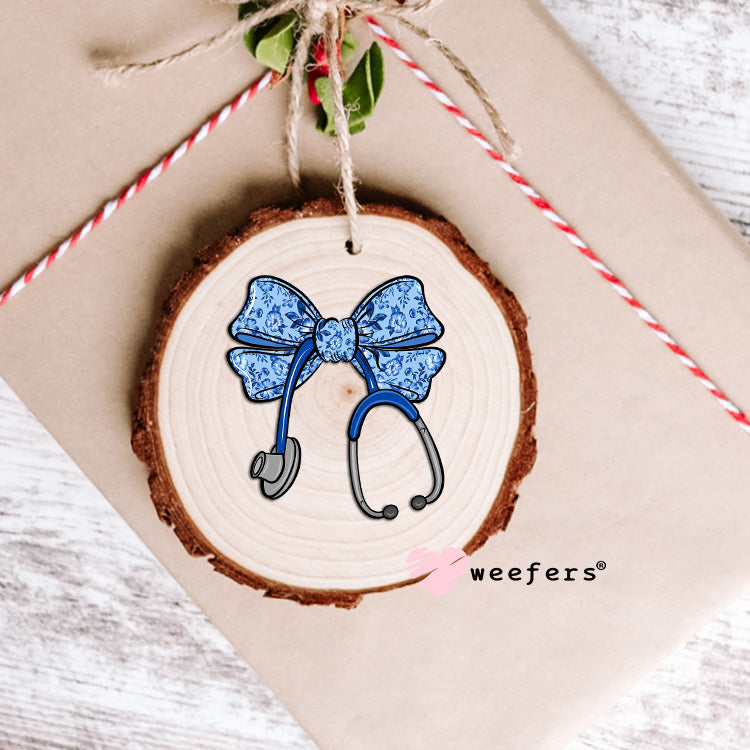 Blue Coquette Nurse Bow UV DTF Ornament Decal