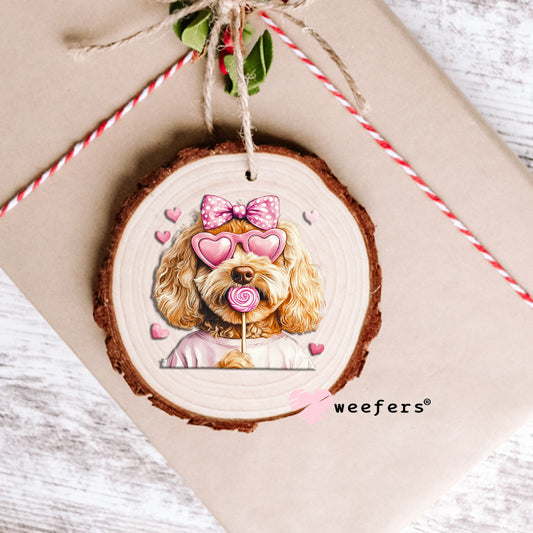 Goldendoodle Pink Coquette Doggy UV DTF Decal Ornament Weefers