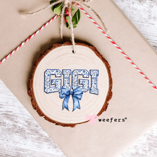 Gigi Blue Toile Bow UV DTF Decal Ornament Weefers