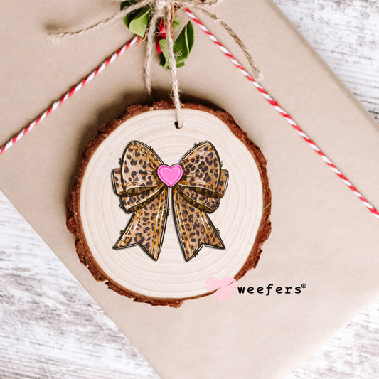 Cheetah Print Pink Heart Bow UV DTF Decal Ornament Weefers