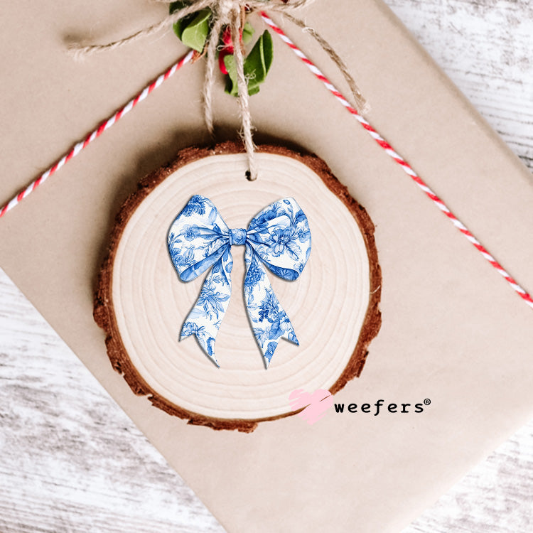 Coquette Blue Toile Bow UV DTF Ornament Decal