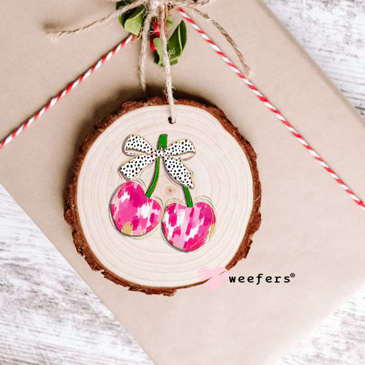 Glitter Pink Cherry Bow UV DTF Decal Ornament Weefers