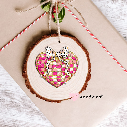 Disco Heart Bow UV DTF Decal Ornament Weefers