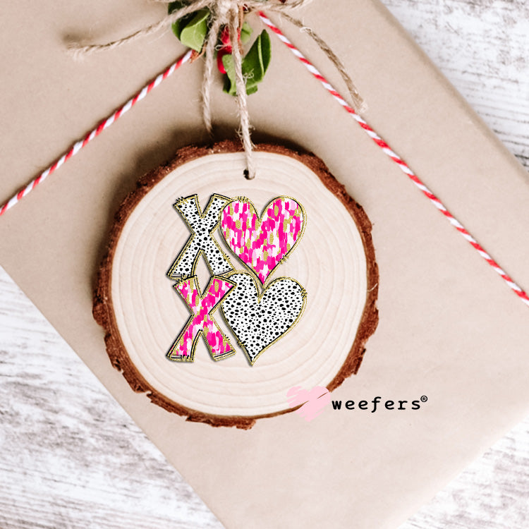 XOXO Pink Black Glitter Polka Dots UV DTF Ornament Decal