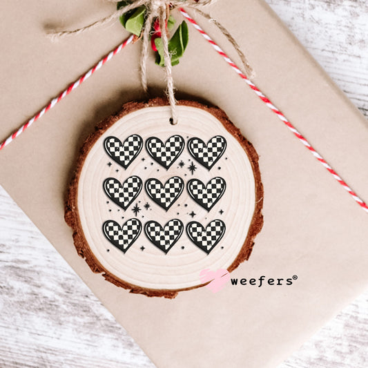 Checkered Hearts UV DTF Decal Ornament Weefers
