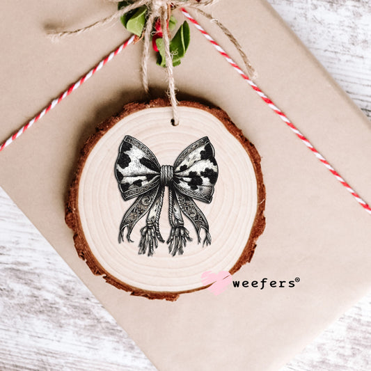 Western Silver and Black Cow Print Bow UV DTF Decal Ornament Weefers