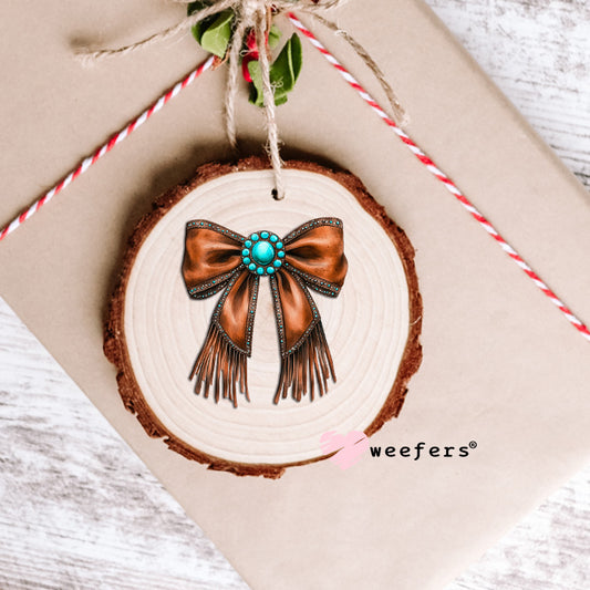 Western Brown Fringe Bow Turquoise Circle UV DTF Decal Ornament Weefers