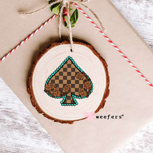 Brown and Turquoise Checkered Spade UV DTF Decal Ornament Weefers