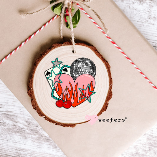 Pink Flame Heart Disco Ball UV DTF Decal Ornament Weefers