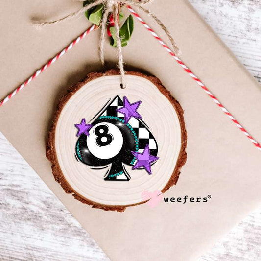Eight Ball Checkered Spade Purple UV DTF Decal Ornament Weefers