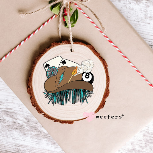 Brown Cowgirl hat Eight Ball Western UV DTF Decal Ornament Weefers