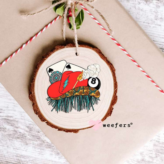 Red Cowgirl hat Eight Ball Western UV DTF Decal Ornament Weefers