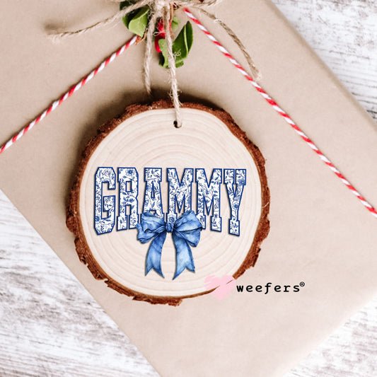 Grammy Blue Toile Bow UV DTF Decal Ornament Weefers