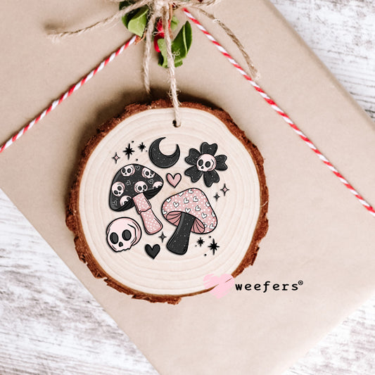 Pink and Black Mushrooms and Skulls UV DTF Decal Ornament Weefers