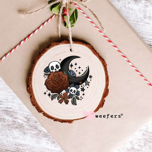Burgundy Rose Black Moon and Skulls UV DTF Decal Ornament Weefers