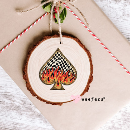 Fire Flames Black Checkered Spade UV DTF Decal Ornament Weefers