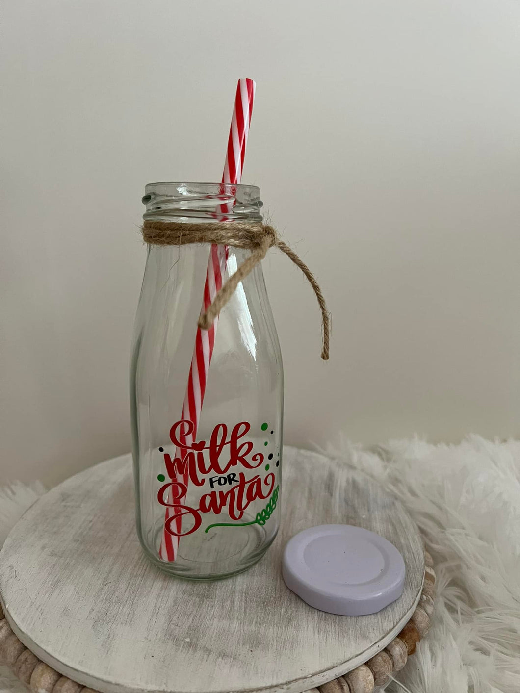 Milk for Santa Milk Jug Glass with Lid and Straw
