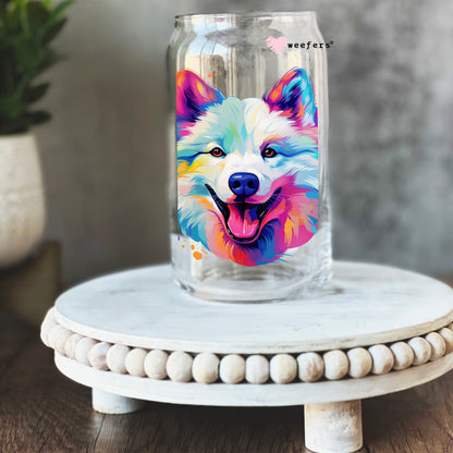 Samoyed Colorful Watercolor 16oz Libbey Glass Can UV DTF or Sublimation Wrap - Decal - Weefers