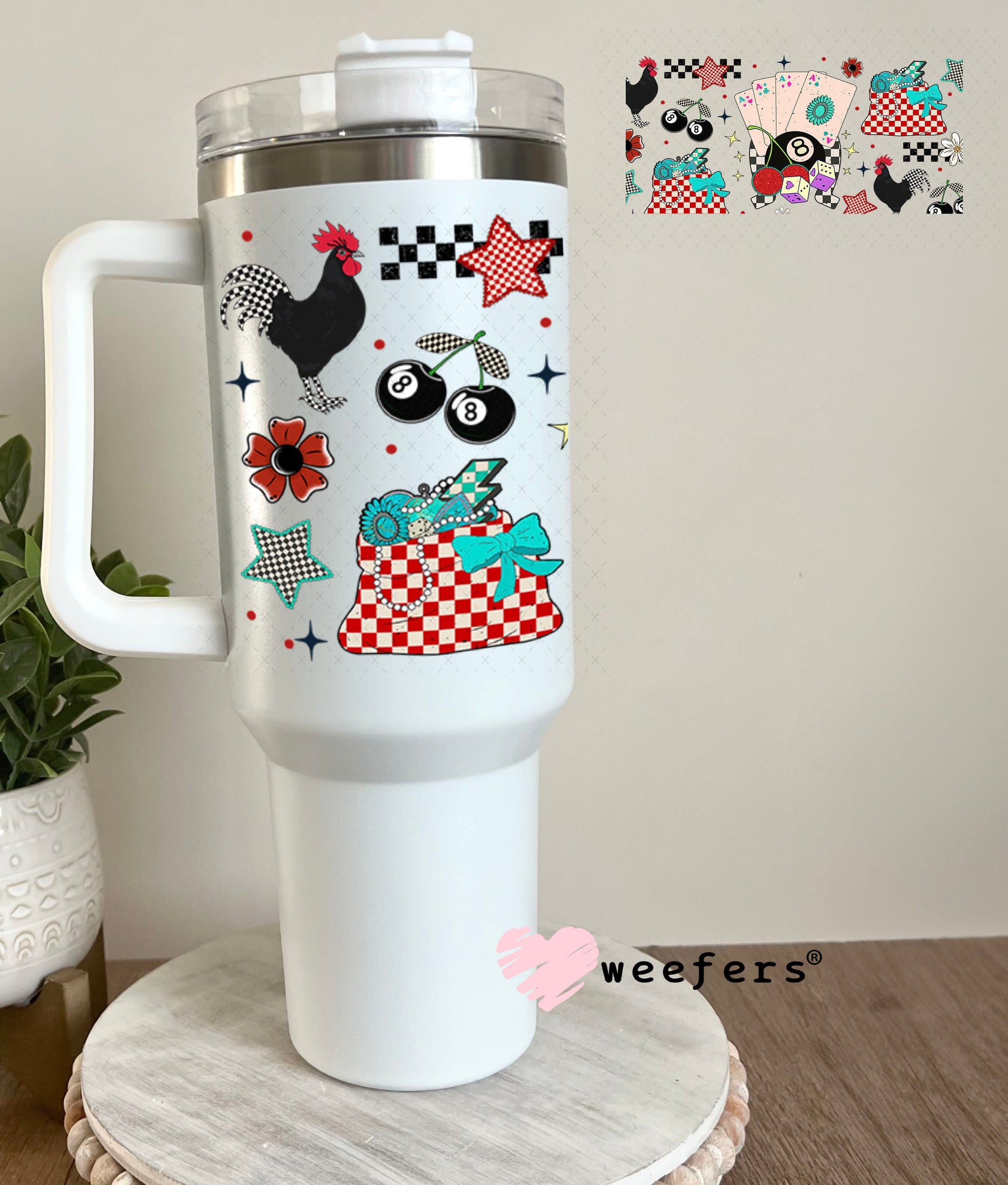 Aces Eight Balls and Roosters UV DTF Cup Wrap - Weefers Exclusive Wrap 40oz Tumbler Cup Wrap Weefers