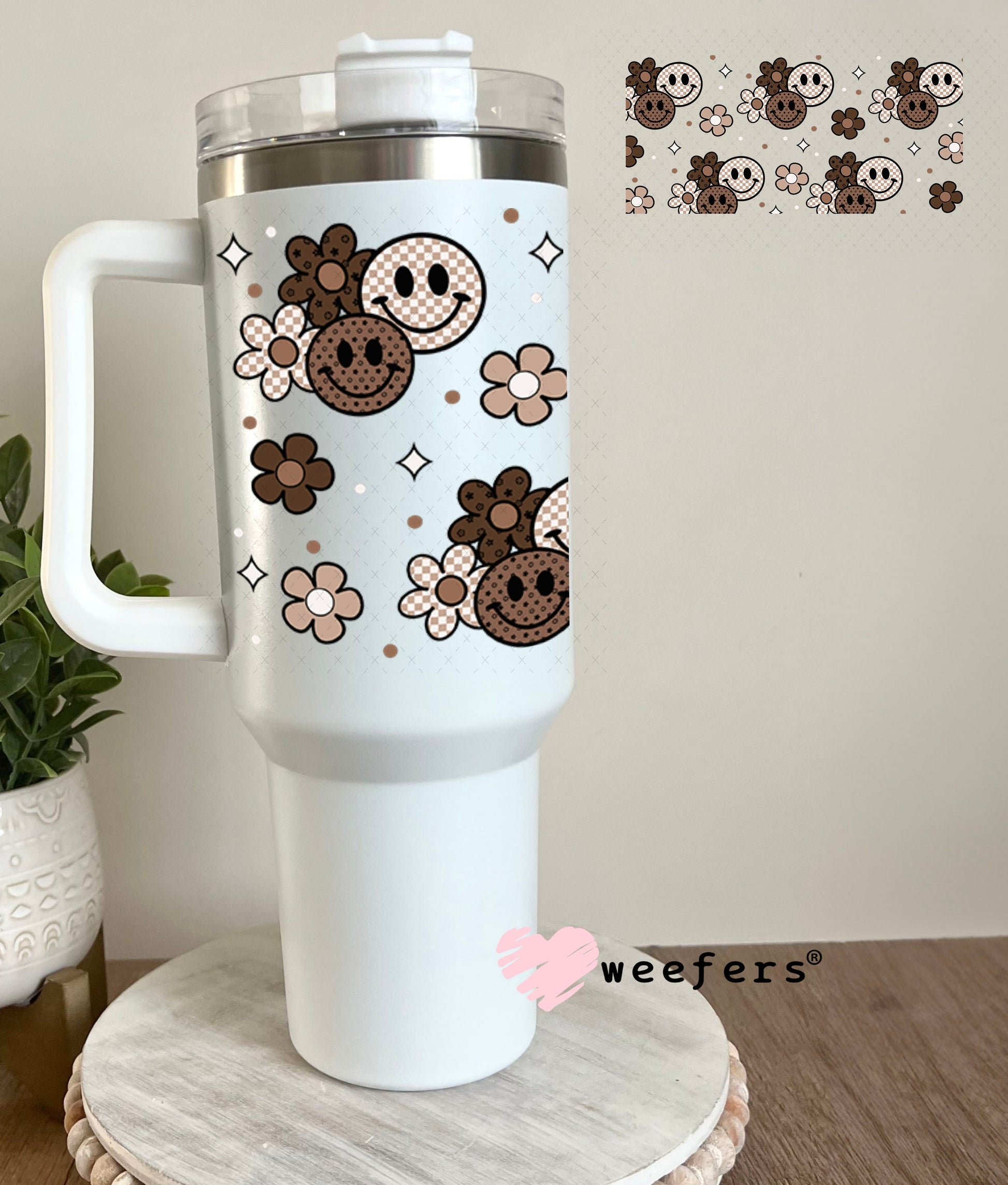 Brown and Neutral Brown Smile Faces Friends UV DTF Cup Wrap - Weefers Exclusive Wrap Weefers