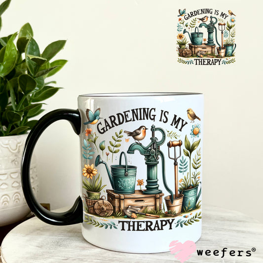 Gardening is My Therapy UV DTF Decal 11oz Coffee Mug Weefers