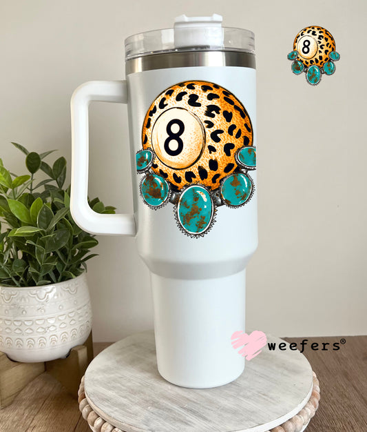 Leopard Eightball Turquoise UV DTF Decal 40oz Tumbler Decal Weefers