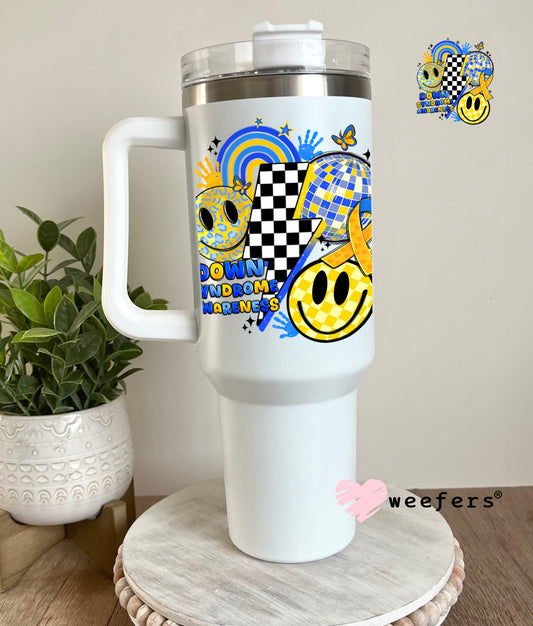 Retro Down Syndrome Lightening Bolt UV DTF Decal 40oz Tumbler Decal Weefers