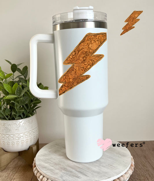 Tanned Leather Lightening Bolt UV DTF Decal 40oz Tumbler Decal Weefers
