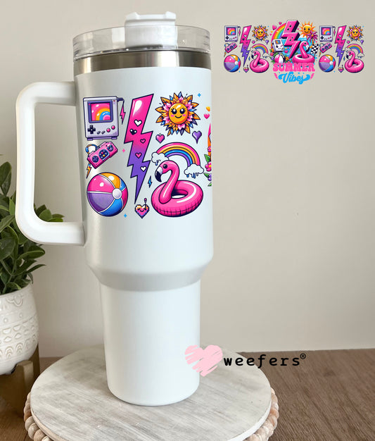 Summer Vibes Flamingo Floaty UV DTF Cup Wrap 40oz Tumbler Cup Wrap Weefers