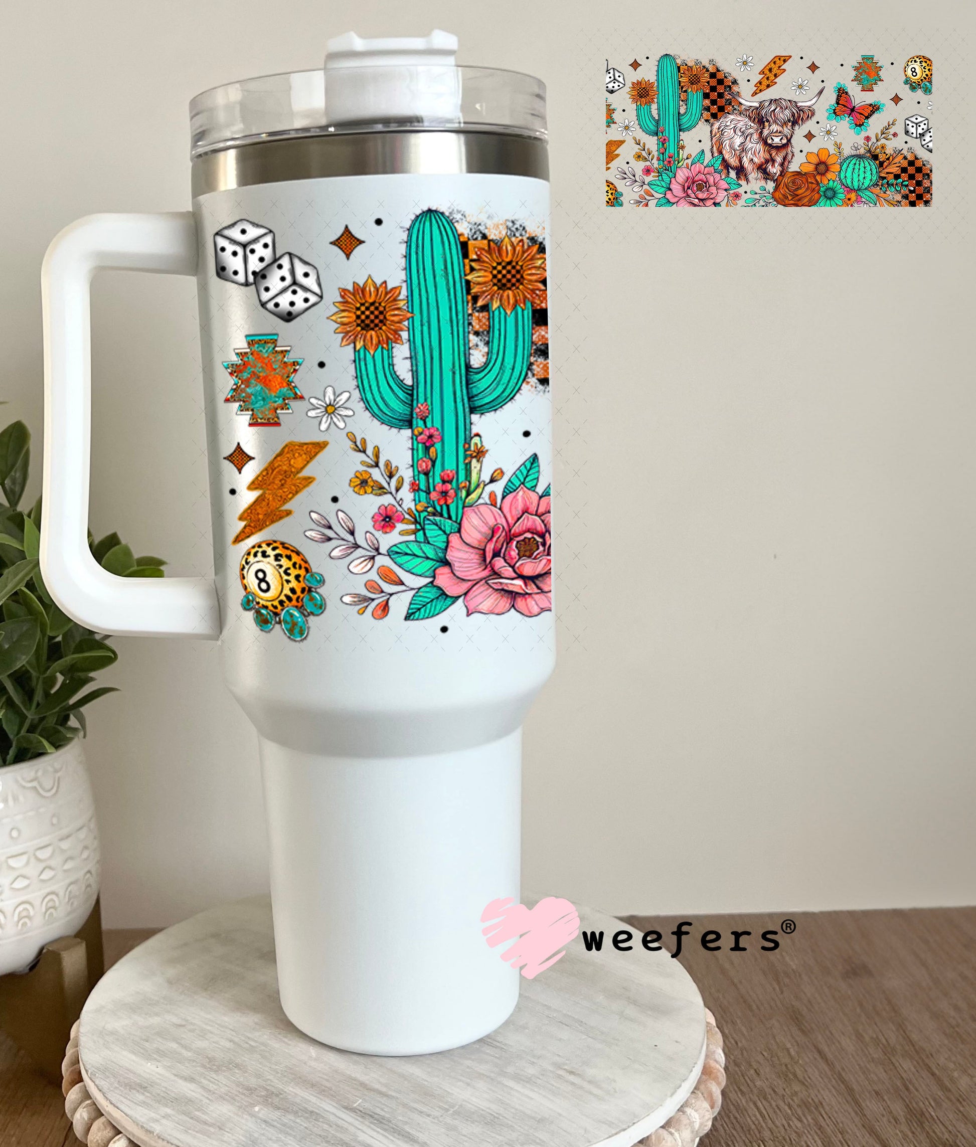 Highlander Leopard Eight Ball Rust Roses UV DTF Cup Wrap - Weefers Exclusive Wrap 40oz Tumbler Wrap Weefers