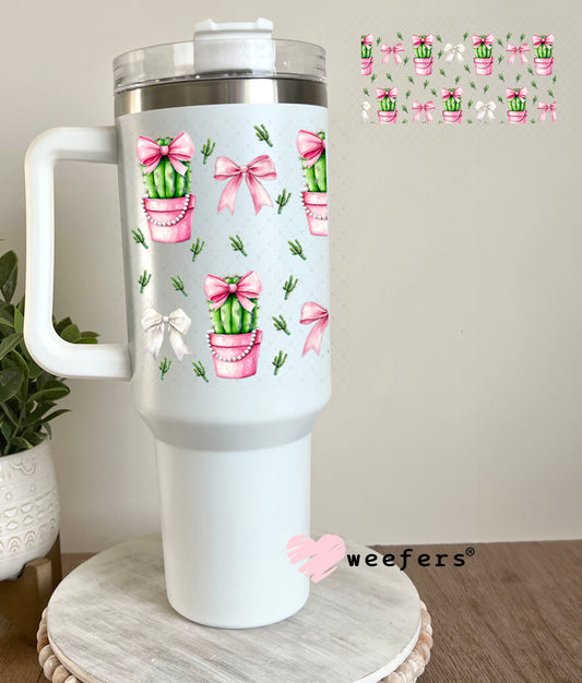 Pink Coquette Cactus UV DTF Cup Wrap - Weefers Exclusive Wrap 40oz Tumbler Wrap Weefers