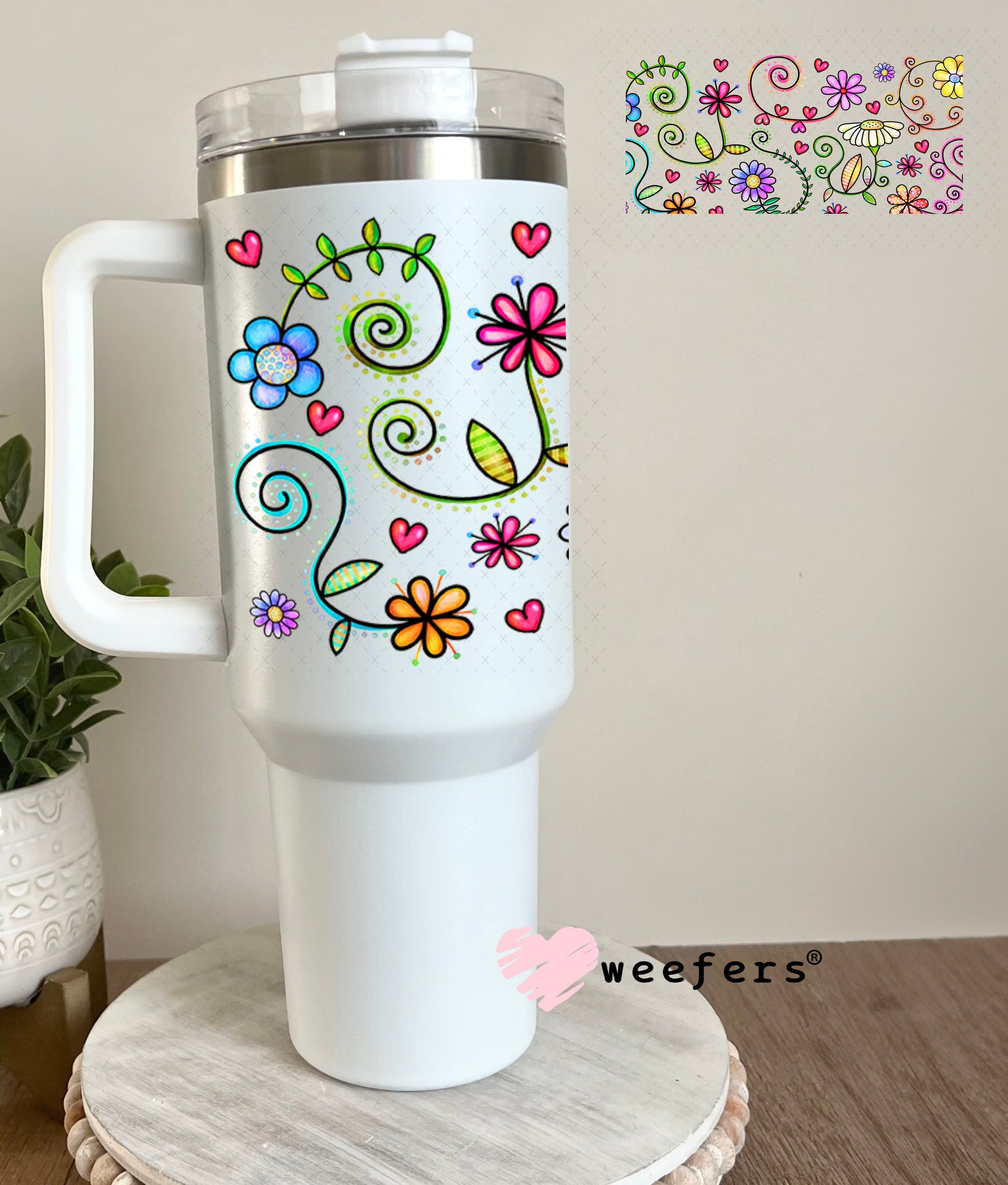 Whimsical Flowers UV DTF Cup Wrap - Weefers Exclusive Wrap 40oz Tumbler Wrap Weefers