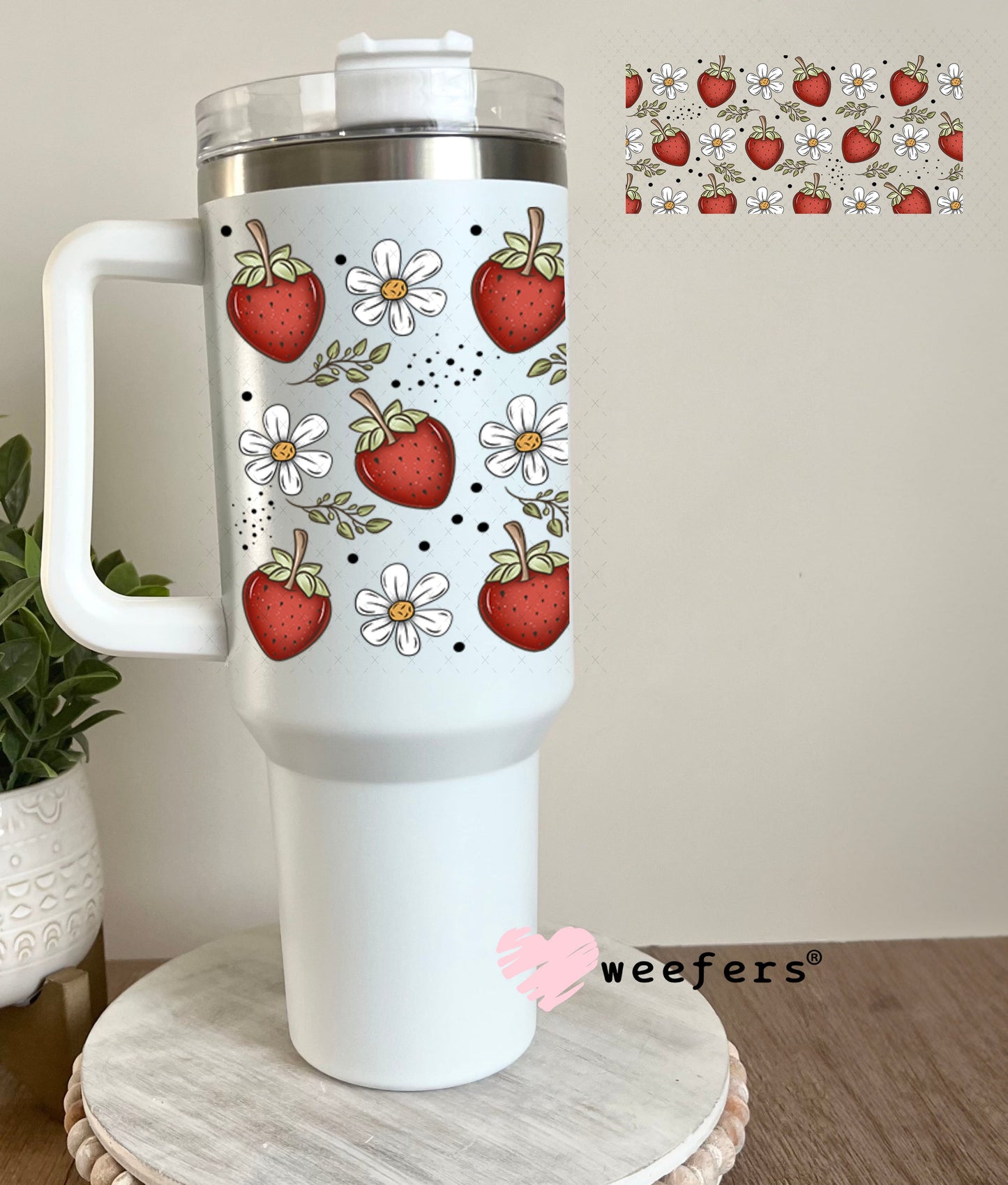 Strawberries and White Flowers UV DTF Cup Wrap - Weefers Exclusive Wrap 40oz Tumbler Wrap Weefers