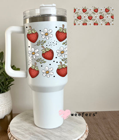 Strawberries and White Flowers UV DTF Cup Wrap - Weefers Exclusive Wrap 40oz Tumbler Wrap Weefers