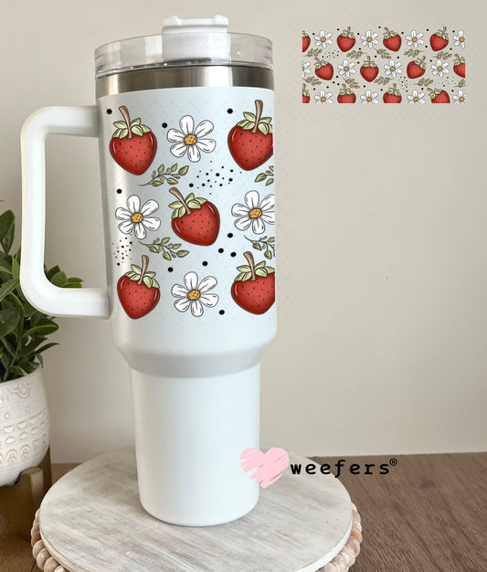 Strawberries and White Flowers UV DTF Cup Wrap - Weefers Exclusive Wrap 40oz Tumbler Wrap Weefers