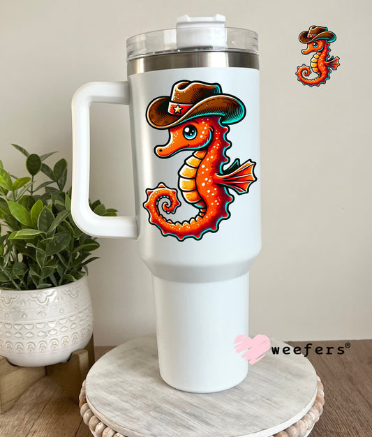 Cowboy Seahorse UV DTF Decal 40oz Tumbler Decal Weefers