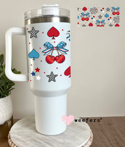 4th of July Cherries and Sparkles UV DTF Cup Wrap - Weefers Exclusive Wrap 40oz Tumbler Wrap Weefers