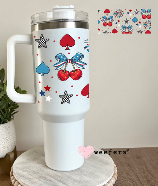 4th of July Cherries and Sparkles UV DTF Cup Wrap - Weefers Exclusive Wrap 40oz Tumbler Wrap Weefers