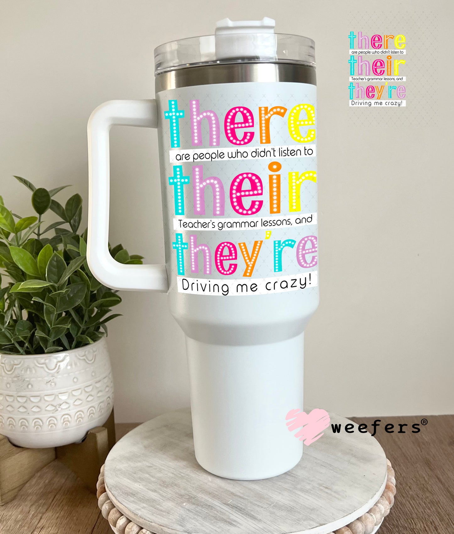 There Their They're UV DTF Decal 40oz Tumbler Weefers