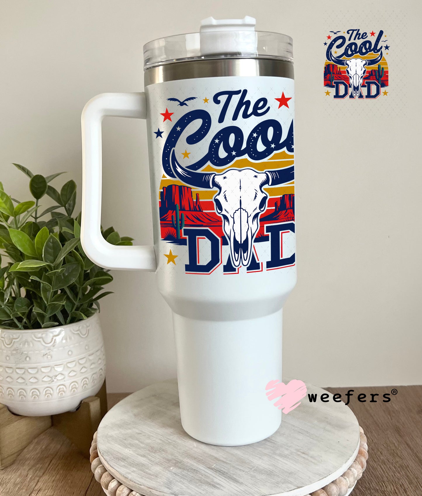 The Cool Dad Blue UV DTF Decal 40oz Tumbler Weefers