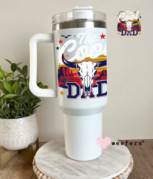 The Cool Dad White UV DTF Decal 40oz Tumbler Decal Weefers