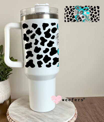 Mama Blue Bow Black Cow Print UV DTF Cup Wrap - Weefers Exclusive Wrap Weefers
