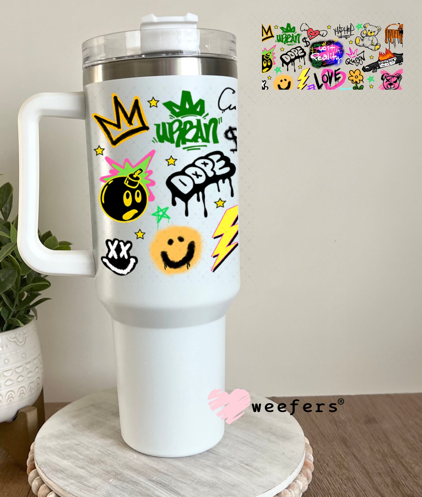 Retro Colorful Graffiti UV DTF Cup Wrap - Weefers Exclusive Wrap 40oz Tumbler Cup Wrap Weefers