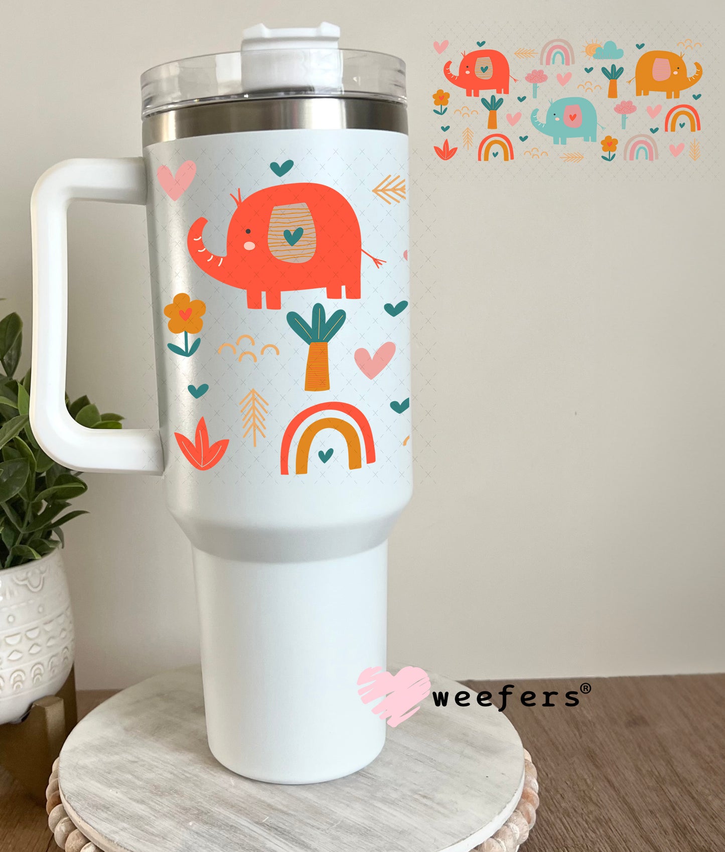 Whimsical Elephants and Rainbows UV DTF Cup Wrap - Weefers Exclusive Wrap 40oz Tumbler Cup Wrap Weefers