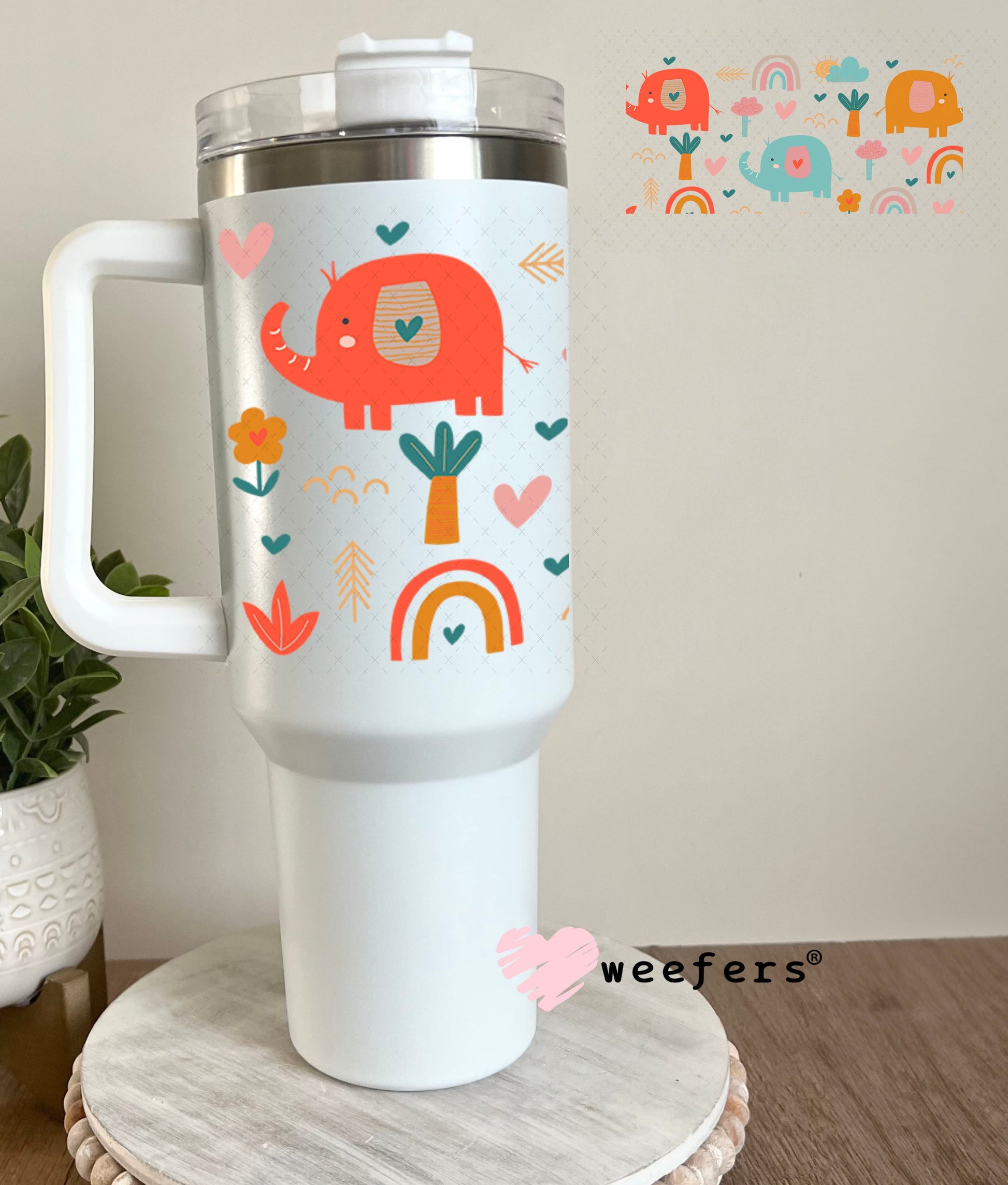 Whimsical Elephants and Rainbows UV DTF Cup Wrap - Weefers Exclusive Wrap Weefers